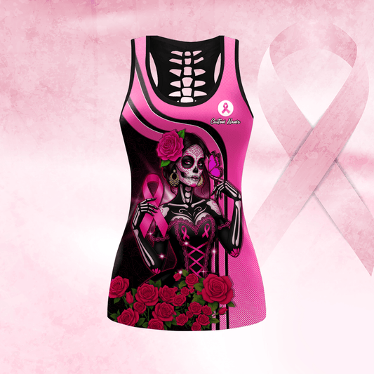 Sugar Skull Fight Like A Girl -  Combo Legging Breast Cancer Awareness, Custom Choo