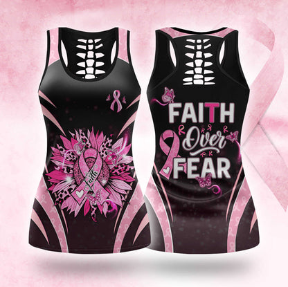 Pink Ribbon Activewear – Breast Cancer Awareness Hollow Tank & Legging Combo