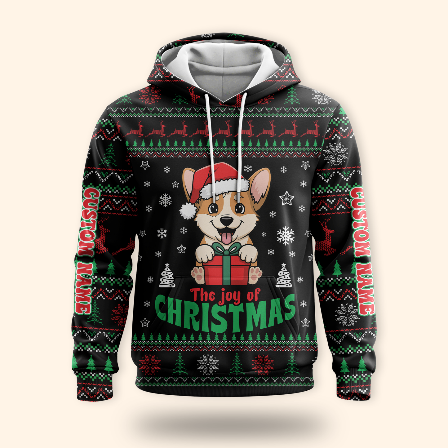 Personalized Corgi Christmas Hoodie – The Joy of Christmas Zip Up