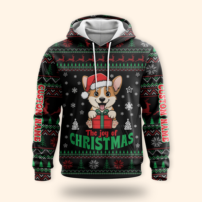 Personalized Corgi Christmas Hoodie – The Joy of Christmas Zip Up