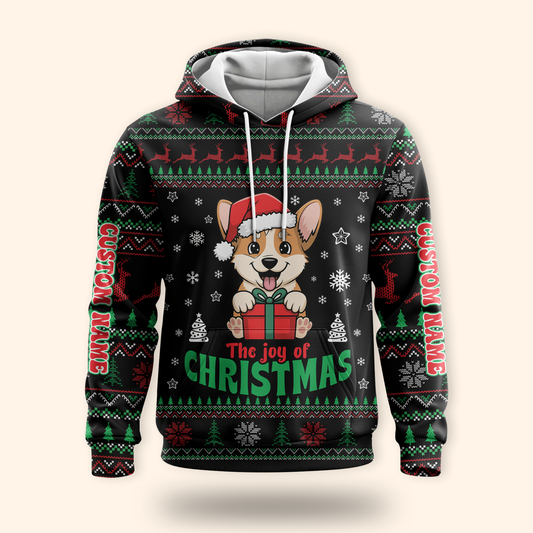 Personalized Corgi Christmas Hoodie – The Joy of Christmas Zip Up