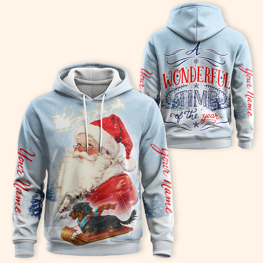 Personalized Santa Claus Christmas Hoodie – A Wonderful Time of the Year, Custom Name Zip Up, Custom Choo