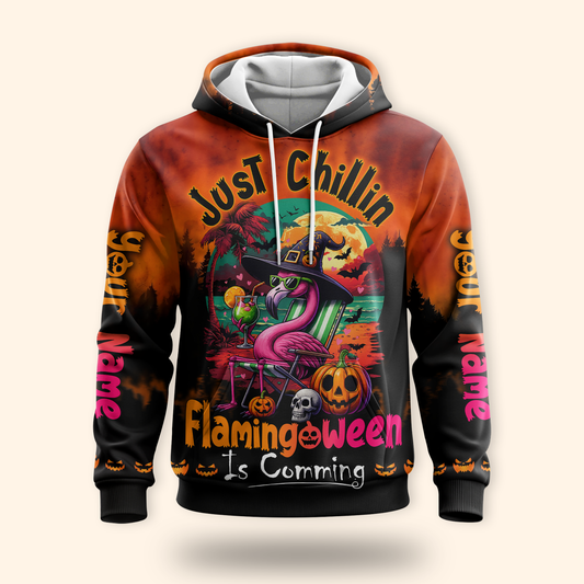 Personalized Flamingo Halloween Hoodie – Just Chillin Flamingoween Zip Up, Custom Choo