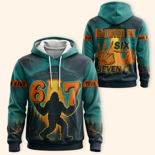 Personalized Bigfoot Hoodie – Haunted by 67 Alien UFO Halloween Zip Up, Custom Choo