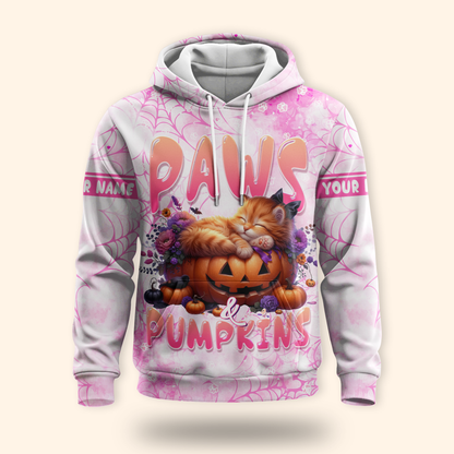Paws & Pumpkins Cat Hoodie – Personalized Halloween Zip Up Jacket for Pet Lovers, Custom Choo