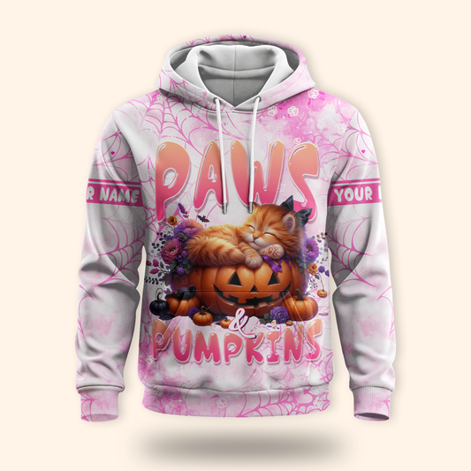 Paws & Pumpkins Cat Hoodie – Personalized Halloween Zip Up Jacket for Pet Lovers, Custom Choo