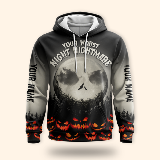 Personalized Halloween Hoodie – Your Worst Nightmare Full Moon Zip Up, Custom Choo