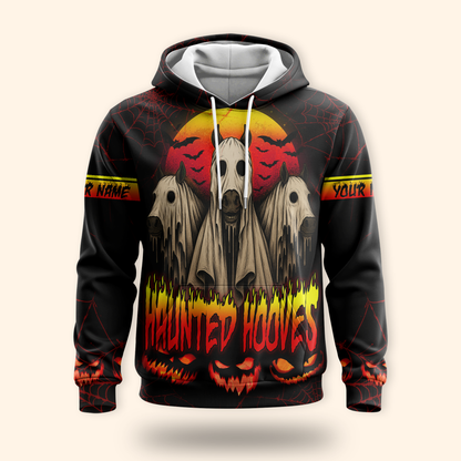 Personalized Haunted Hooves Hoodie – Ghost Horse Halloween Zip Up Jacket, Custom Choo