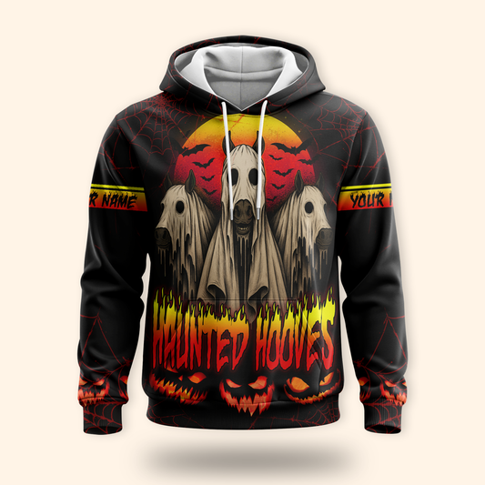 Personalized Haunted Hooves Hoodie – Ghost Horse Halloween Zip Up Jacket, Custom Choo