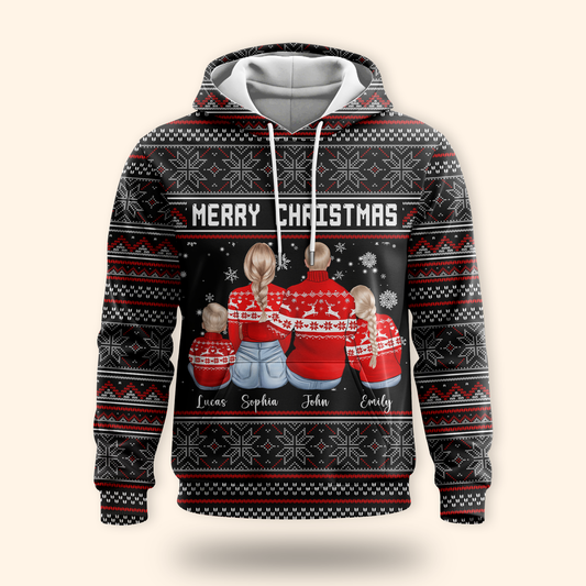 Personalized Family Christmas Hoodie – Custom Name Matching Holiday Outfit