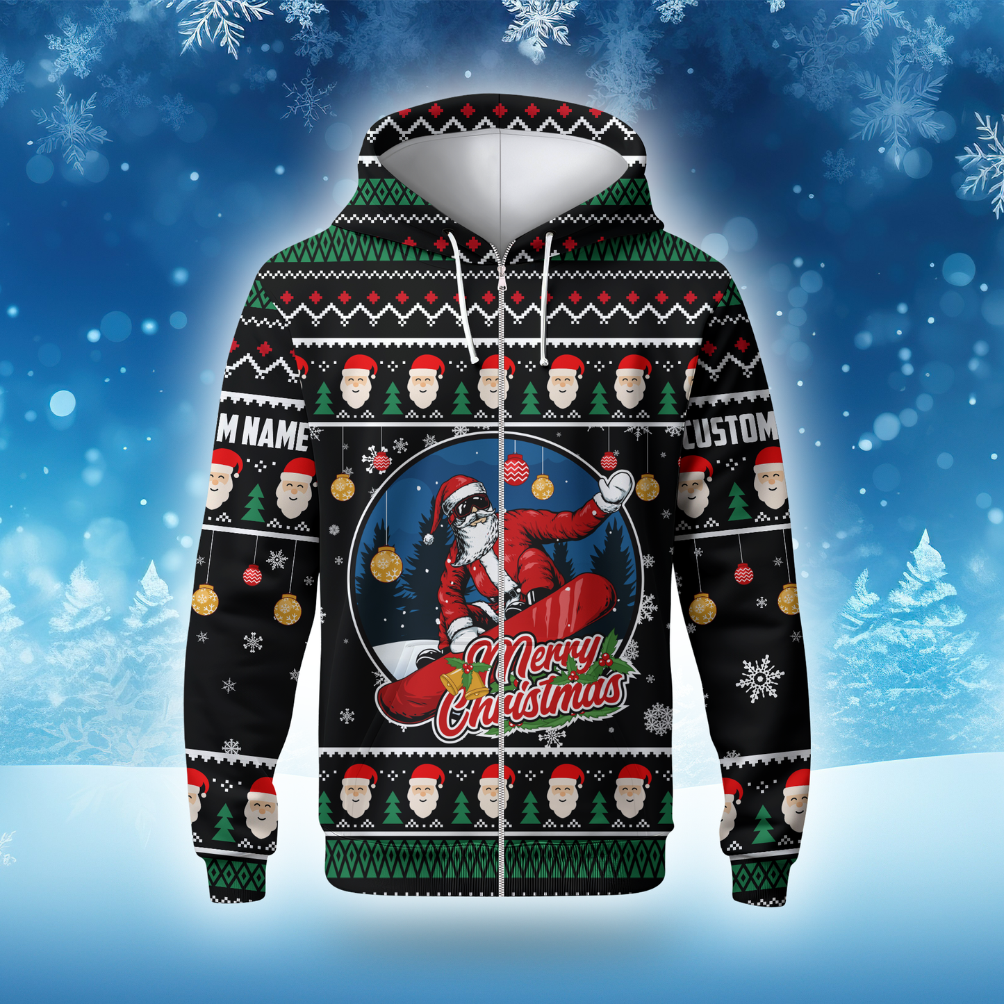 Merry Christmas Hoodie – Santa with Sunglasses Ugly Sweater Design