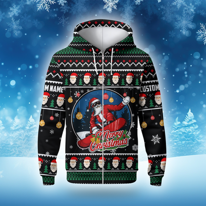 Merry Christmas Hoodie – Santa with Sunglasses Ugly Sweater Design