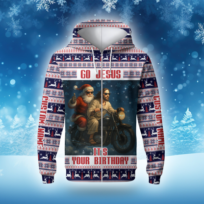 Go Jesus It’s Your Birthday Hoodie – Funny Christmas Zip Up Sweatshirt
