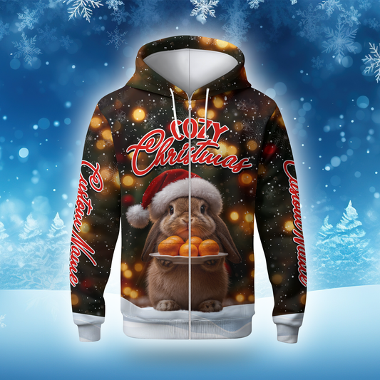 Cozy Christmas Bunny Hoodie – Cute Rabbit Holiday Zip Up