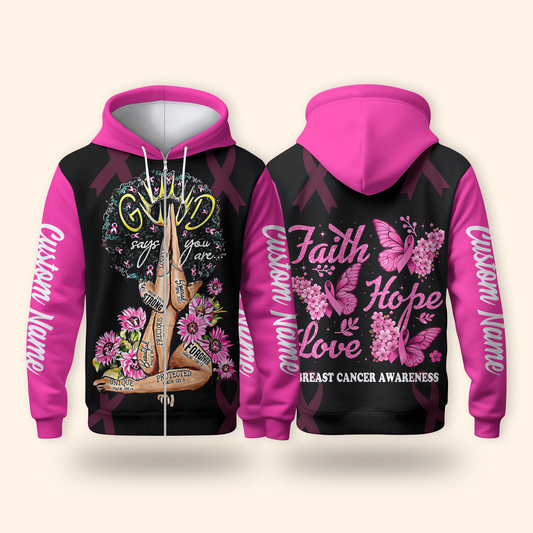 Personalized "Faith Hope Love" Breast Cancer Awareness Hoodie, Custom Choo