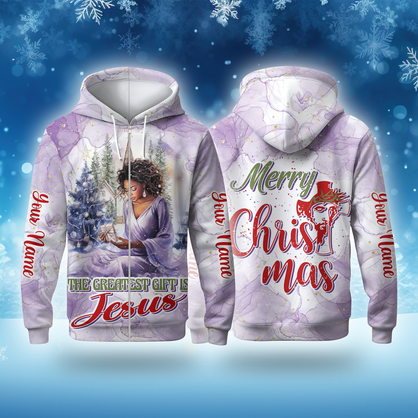 The Greatest Gift Is Jesus Hoodie – Christian Christmas Zip Up, Black Queen Faith Hoodie, Custom Name Design