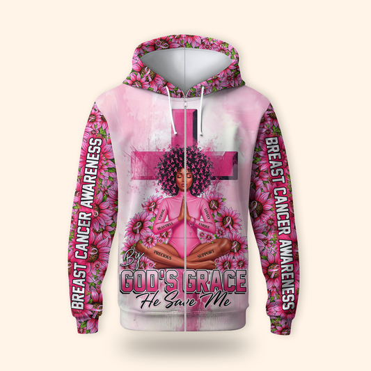 By God's Grace, He Save Me - Survivor Breast Cancer Awareness Shirt, Custom Choo