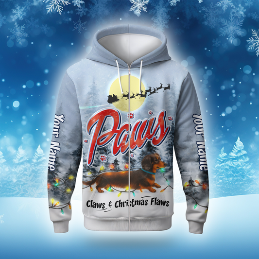Paws Claws & Christmas Flaws Hoodie – Personalized Dachshund Christmas Dog Lover Gift