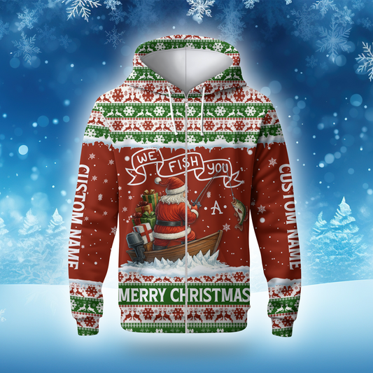 We Fish You a Merry Christmas Hoodie – Funny Fishing Holiday Zip Up