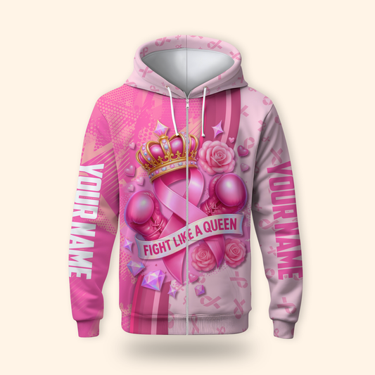 Personalized Pink Ribbon Fight Like A Queen Breast Cancer Awareness Shirt, Custom Choo