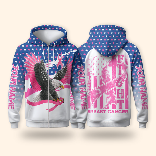 Personalized Eagle Pink Ribbon Fight Breast Cancer Awareness Shirt, Custom Choo