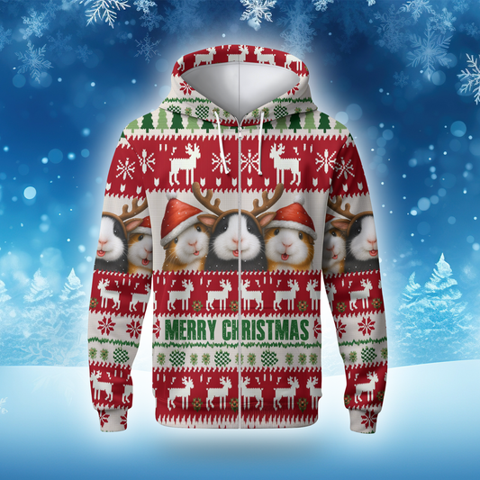 Funny Guinea Pig Christmas Hoodie – Merry Christmas Ugly Sweater Style Zip Up