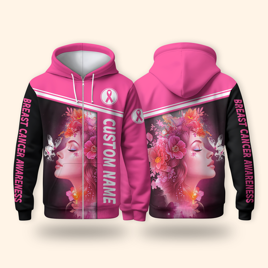 Personalized Pink Ribbon Floral Woman Awareness Shirt, Custom Choo