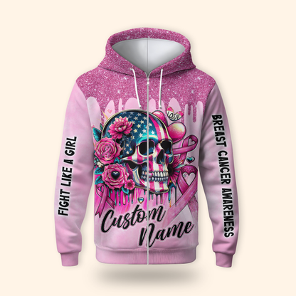 Fight Like A Girl, Breast Cancer Skull - Breast Cancer Awareness Shirt