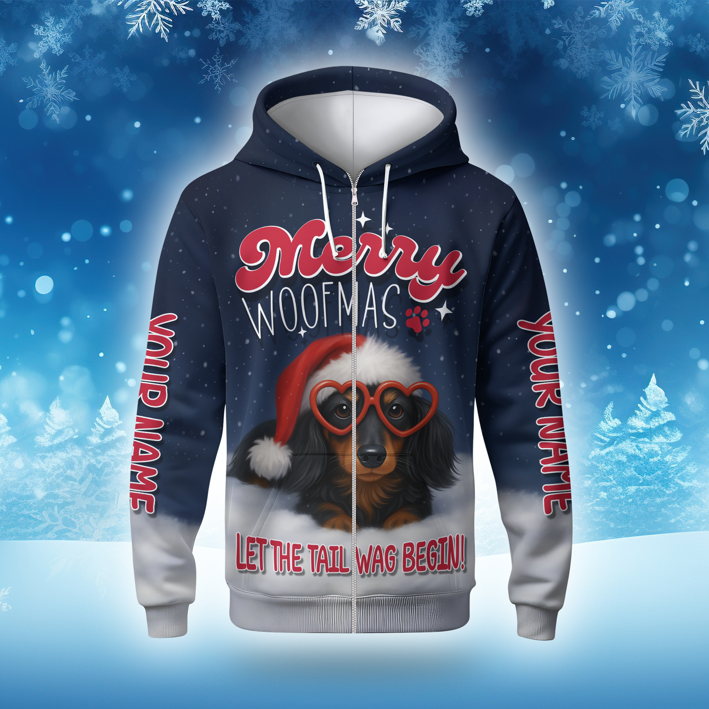 Merry Woofmas Hoodie – Cute Christmas Dog Zip Up for Pet Lovers