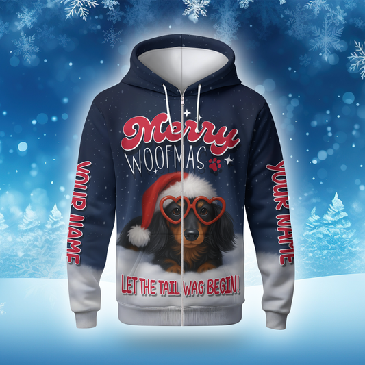 Merry Woofmas Hoodie – Cute Christmas Dog Zip Up for Pet Lovers