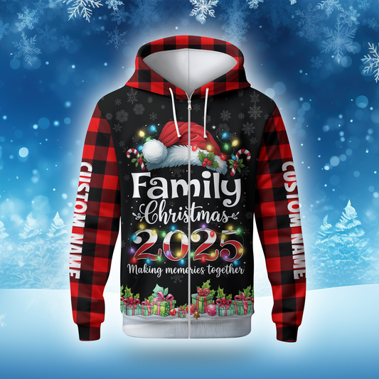 Family Christmas 2025 Hoodie – Making Memories Together, Matching Holiday Zip Up