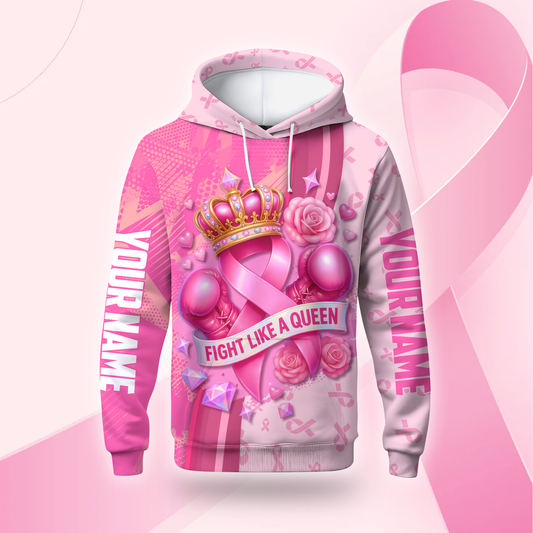 Personalized Pink Ribbon Fight Like A Queen Breast Cancer Awareness Shirt, Custom Choo