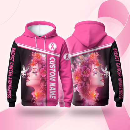 Personalized Pink Ribbon Floral Woman Awareness Shirt, Custom Choo