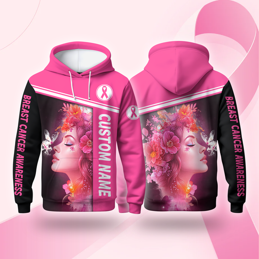 Personalized Pink Ribbon Floral Woman Awareness Shirt, Custom Choo