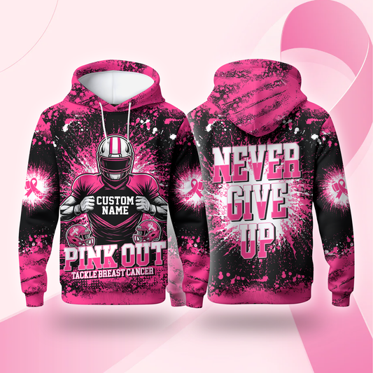 Custom Pink Out Hoodie – Breast Cancer Awareness Football Sweatshirt