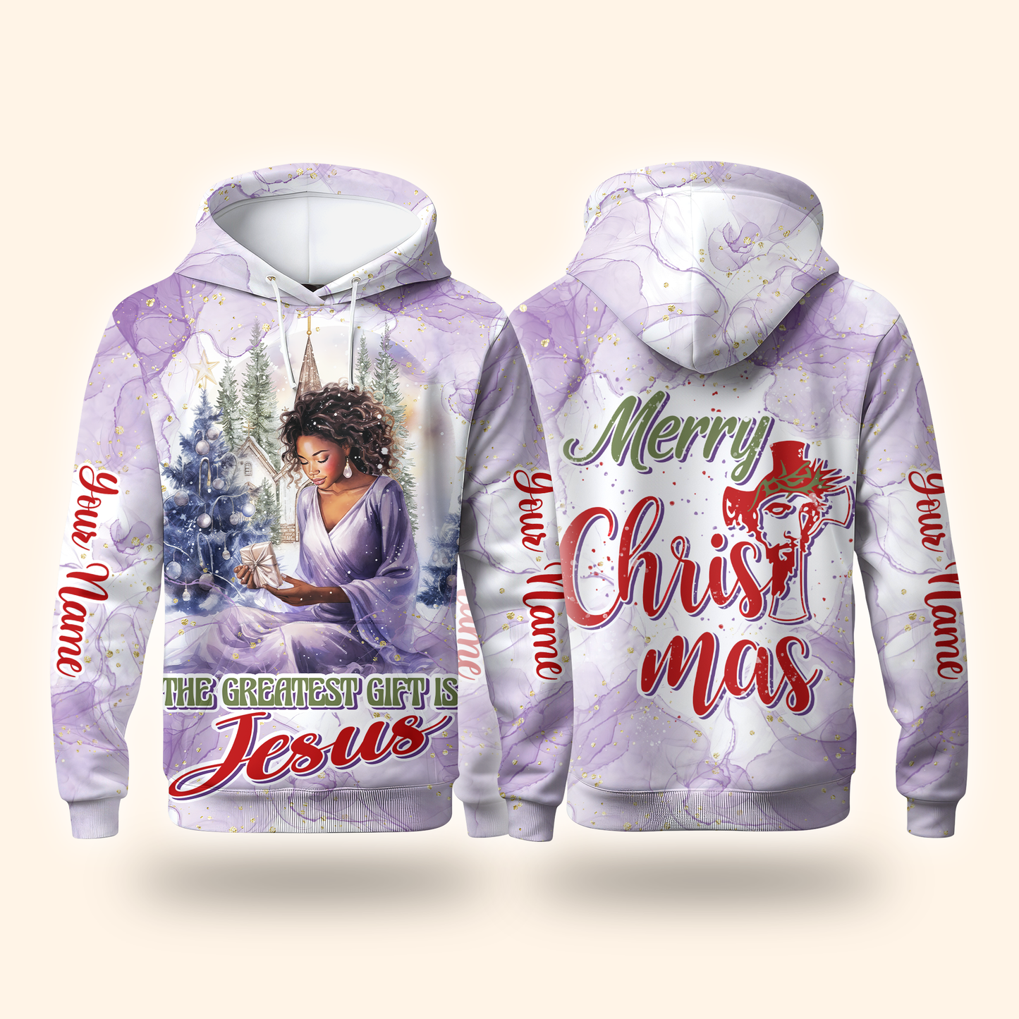 The Greatest Gift Is Jesus Hoodie – Christian Christmas Zip Up, Black Queen Faith Hoodie, Custom Name Design