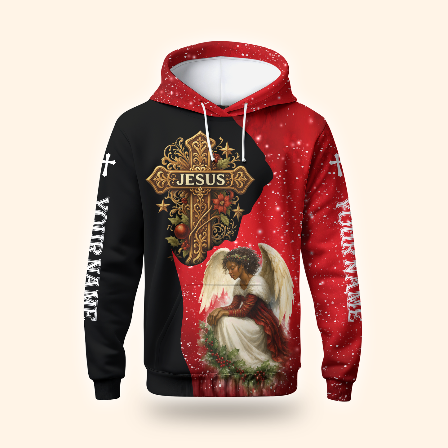 Personalized Jesus Cross Hoodie – Angel Praying Christmas Zip Up