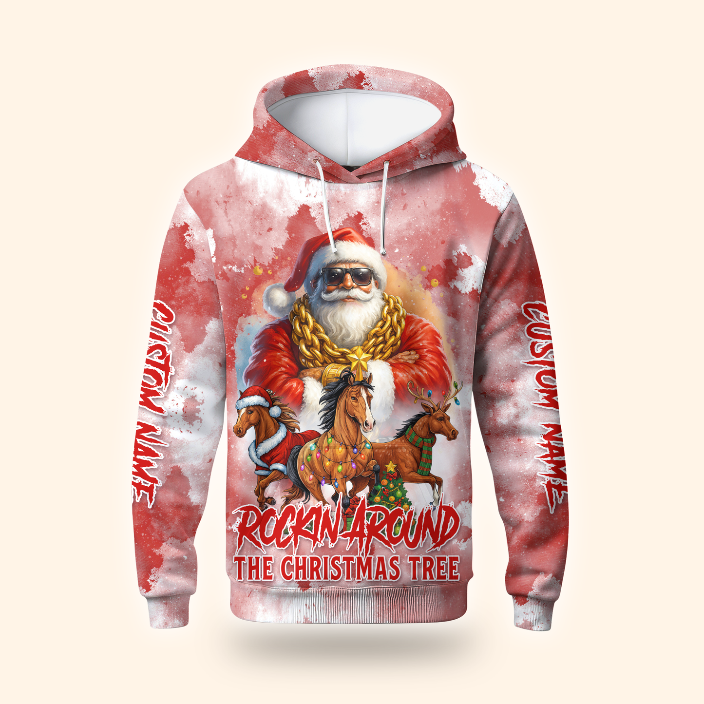 Rockin’ Around the Christmas Tree Hoodie – Funny Santa Zip Up
