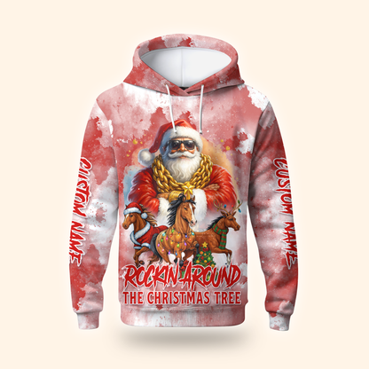 Rockin’ Around the Christmas Tree Hoodie – Funny Santa Zip Up