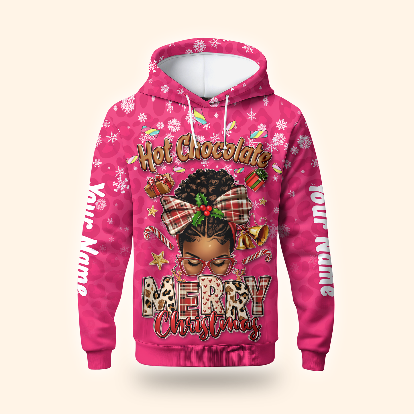 Hot Chocolate Merry Christmas Hoodie – Personalized Holiday Zip Up