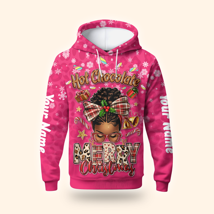 Hot Chocolate Merry Christmas Hoodie – Personalized Holiday Zip Up