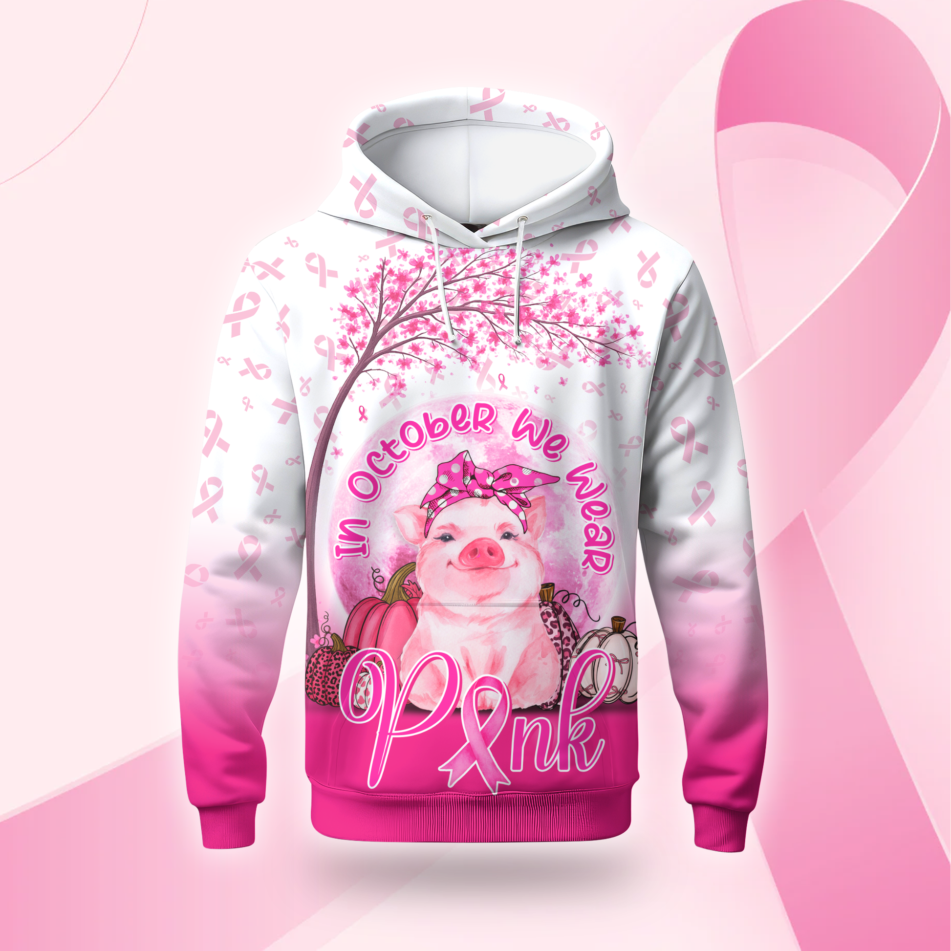 Personalized In October We Wear Pink Little Pig, Custom Choo