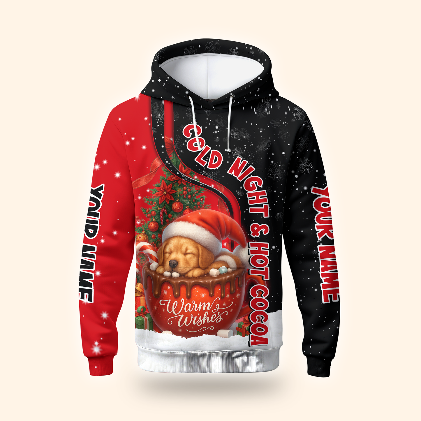 Personalized Hot Cocoa Hoodie – Cold Night Warm Wishes Christmas Zip Up