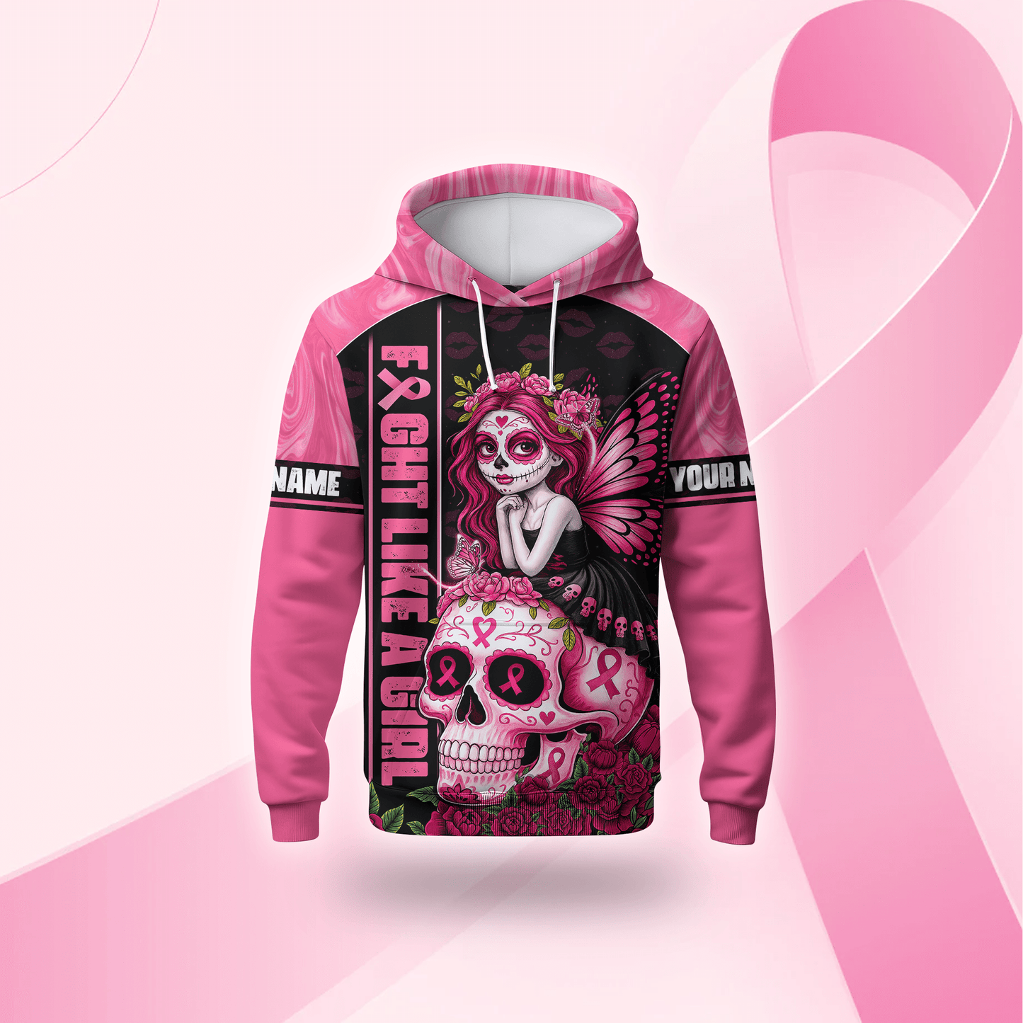 Fight Like A Girl Sugar Skull - Breast Cancer Awareness Shirt