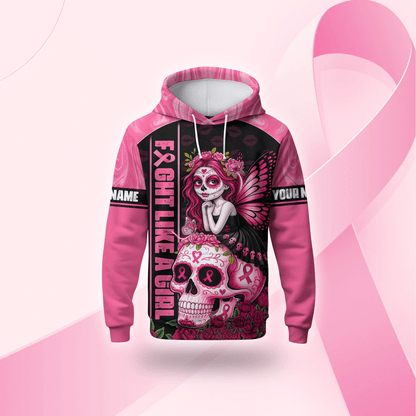 Fight Like A Girl Sugar Skull - Breast Cancer Awareness Shirt