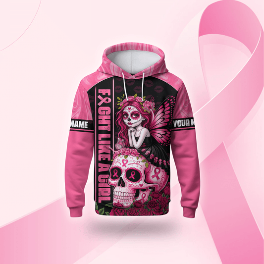 Fight Like A Girl Sugar Skull - Breast Cancer Awareness Shirt