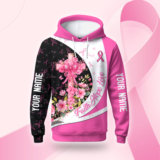 Personalized Breast Cancer Awareness "Faith Hope Love" Floral Cross Shirt