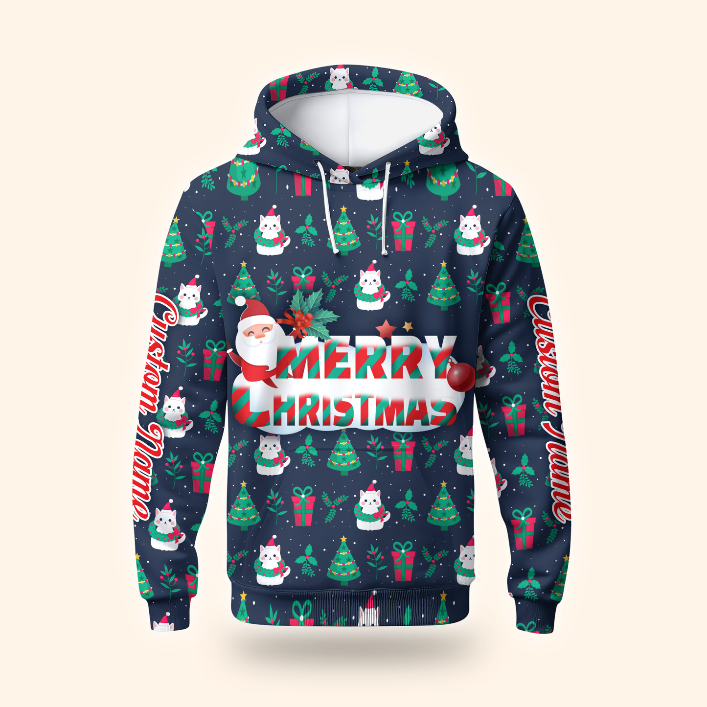 Merry Christmas Hoodie – Cute Holiday Zip Up with Santa and Gifts