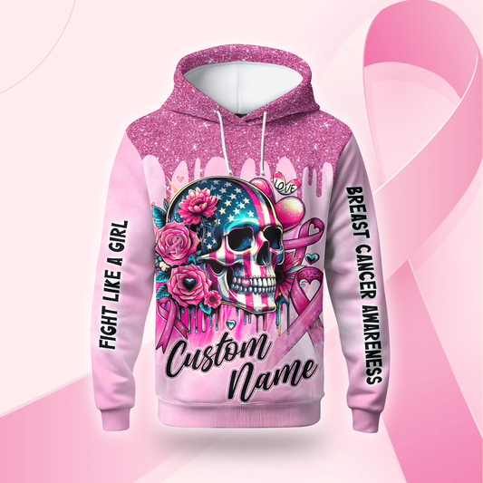 Fight Like A Girl, Breast Cancer Skull - Breast Cancer Awareness Shirt