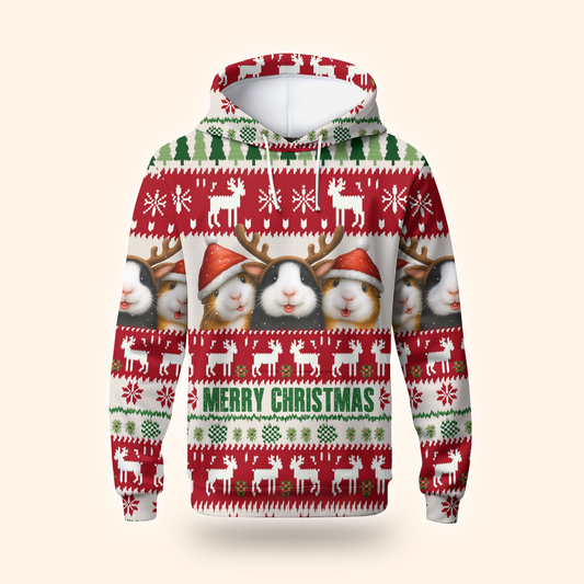 Funny Guinea Pig Christmas Hoodie – Merry Christmas Ugly Sweater Style Zip Up